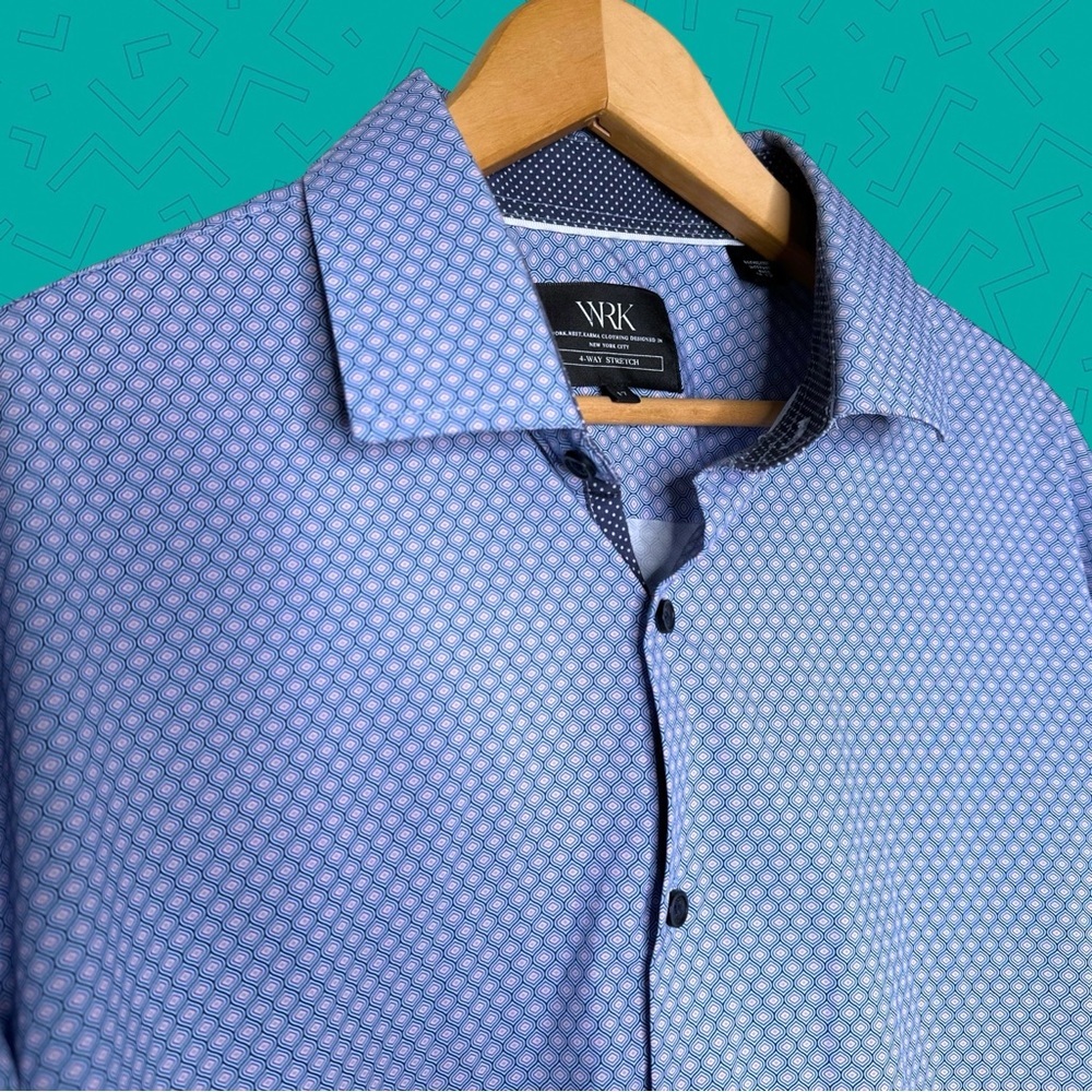 WRK 4 Way Stretch Geometric Button Down Shirt